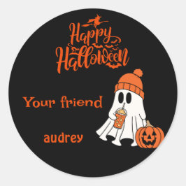 Ghost Pumpkin Happy Halloween-boek gepersonaliseer Ronde Sticker