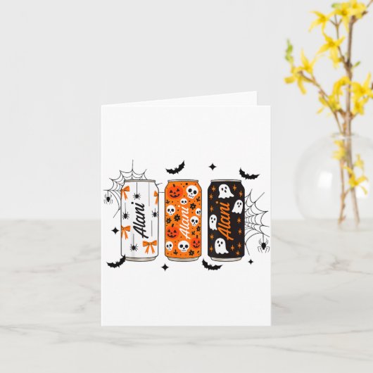 Ghost Pumpkin Sce Funny Halloween Energy Drink Can Kaart (Gele Bloem)