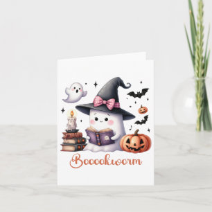 Ghost Reading Boek Coquette Bow Halloween Girl Tod Kaart