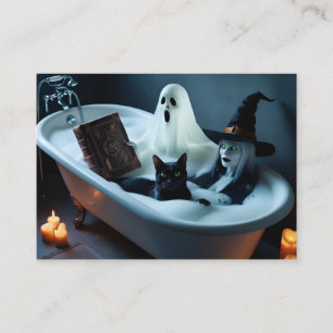 Ghost Reading boek in bad, en zwarte kat bubble Informatiekaartje