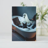 Ghost Reading boek in bad, en zwarte kat bubble Save The Date (Staand voorkant)