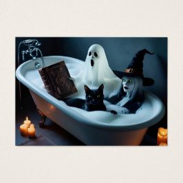Ghost Reading boek in bad, en zwarte kat bubble Visitekaartje