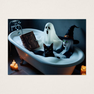 Ghost Reading boek in bad, en zwarte kat bubble Visitekaartje