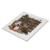 Ghost Reading Boek Kattenliefhebber Halloween Tegeltje (Zijkant)