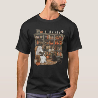 Ghost Reading Book Retro Bibliotheek Halloween Spo T-shirt