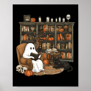 Ghost Reading Books Librarian Teacher Halloween Poster