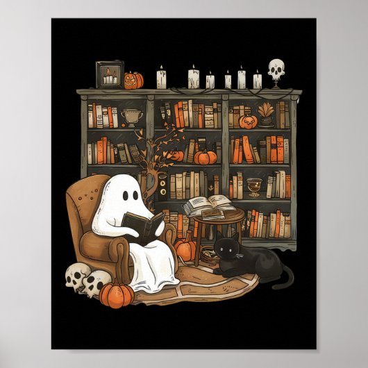 Ghost Reading Books Librarian Teacher Halloween Poster (Voorkant)