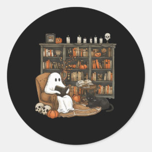 Ghost Reading Books Librarian Teacher Halloween Ronde Sticker