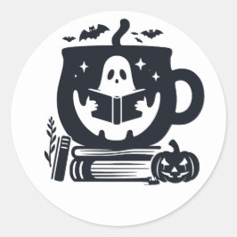 Ghost Reading Cozy Halloween Sticker