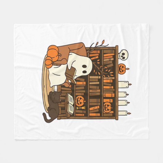 Ghost Reading in Cozy Halloween Library Classic T- Fleece Deken (Voorkant (Horizontaal))