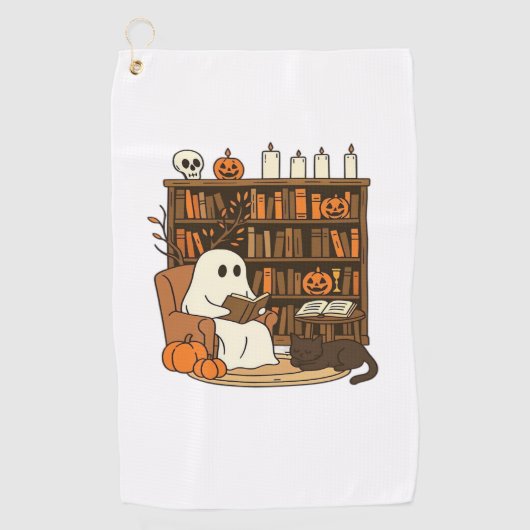 Ghost Reading in Cozy Halloween Library Classic T- Golfhanddoek (Voorkant)