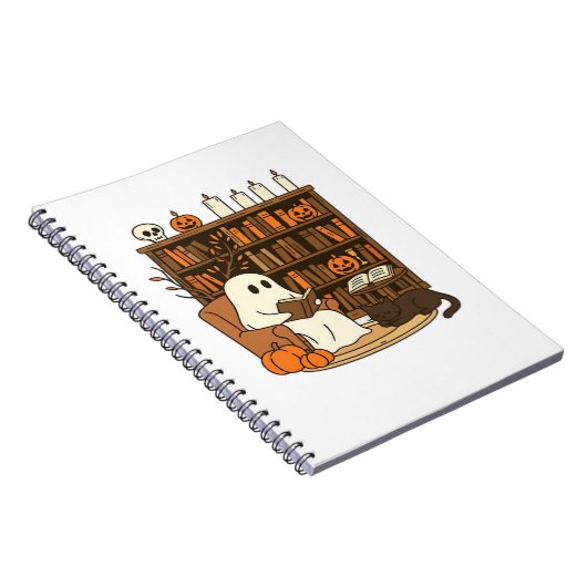Ghost Reading in Cozy Halloween Library Classic T- Notitieboek (Rechterzijde)