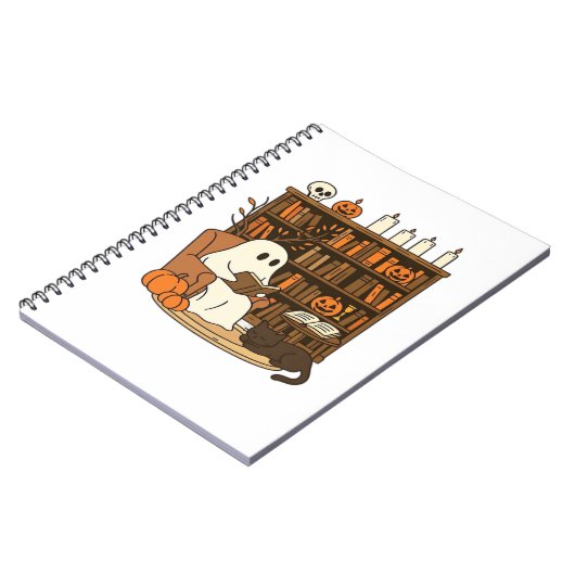 Ghost Reading in Cozy Halloween Library Classic T- Notitieboek (Linkerzijde)