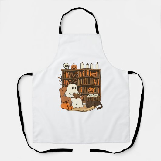 Ghost Reading in Cozy Halloween Library Classic T- Schort (Voorkant)