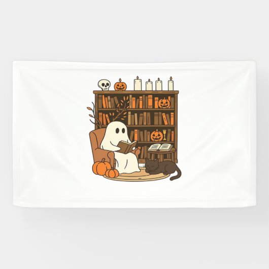 Ghost Reading in Cozy Halloween Library Classic T- Spandoek (Horizontaal)
