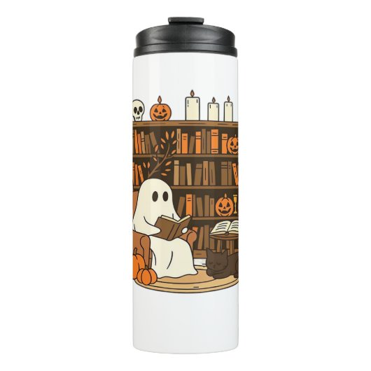 Ghost Reading in Cozy Halloween Library Classic T- Thermosbeker (Voorkant)