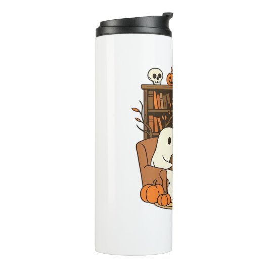 Ghost Reading in Cozy Halloween Library Classic T- Thermosbeker (Gedraaid links)
