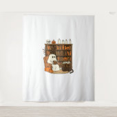 Ghost Reading in Cozy Halloween Library Classic T- Wandkleed (Voorkant)