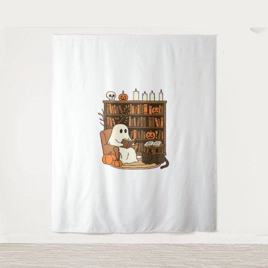 Ghost Reading in Cozy Halloween Library Classic T- Wandkleed (Voorkant)
