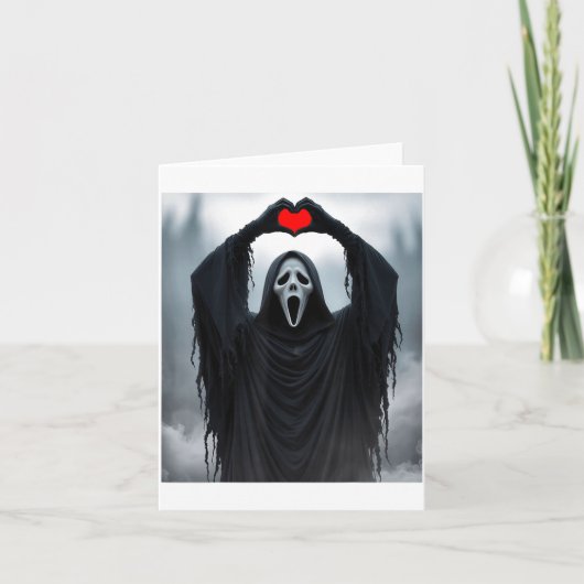 Ghost Red Heart Hands Y Face Halloween Valentines  Kaart (Voorkant)