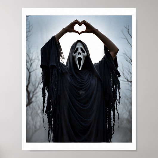 Ghost Red Heart Hands Y Face Halloween Valentines  Poster (Voorkant)
