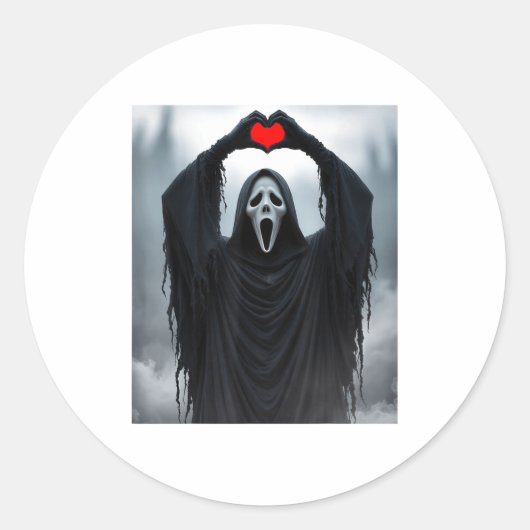 Ghost Red Heart Hands Y Face Halloween Valentines  Ronde Sticker (Voorkant)