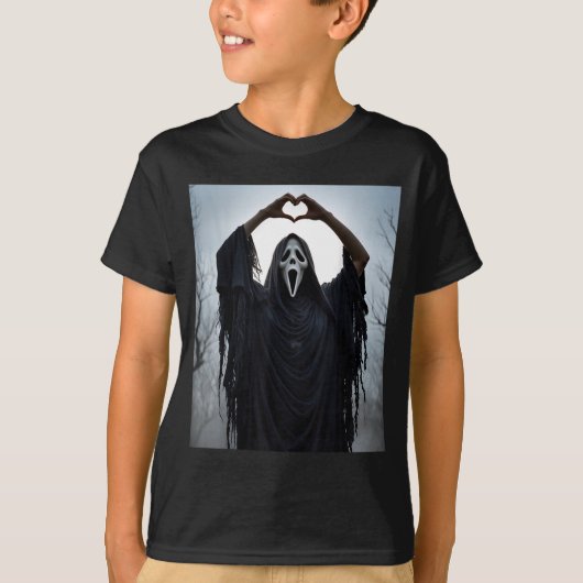 Ghost Red Heart Hands Y Face Halloween Valentines  T-shirt (Voorkant)