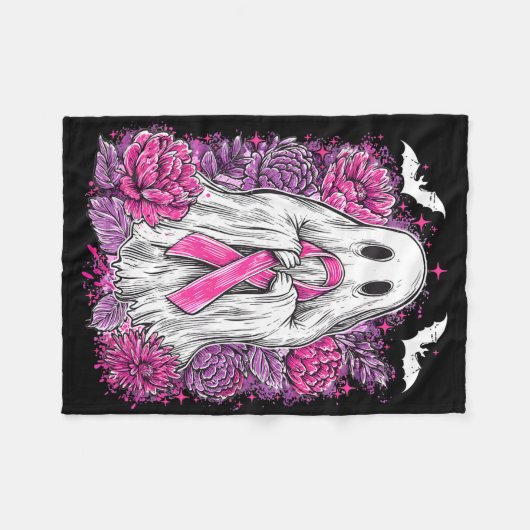 Ghost Ribbon Borstkanker Bewustzijn Halloween Flo Fleece Deken (Voorkant (Horizontaal))
