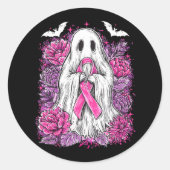 Ghost Ribbon Borstkanker Bewustzijn Halloween Flo Ronde Sticker (Voorkant)
