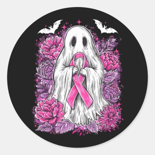Ghost Ribbon Borstkanker Bewustzijn Halloween Flo Ronde Sticker (Voorkant)