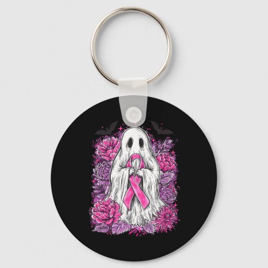 Ghost Ribbon Borstkanker Bewustzijn Halloween Flo Sleutelhanger (Voorkant)