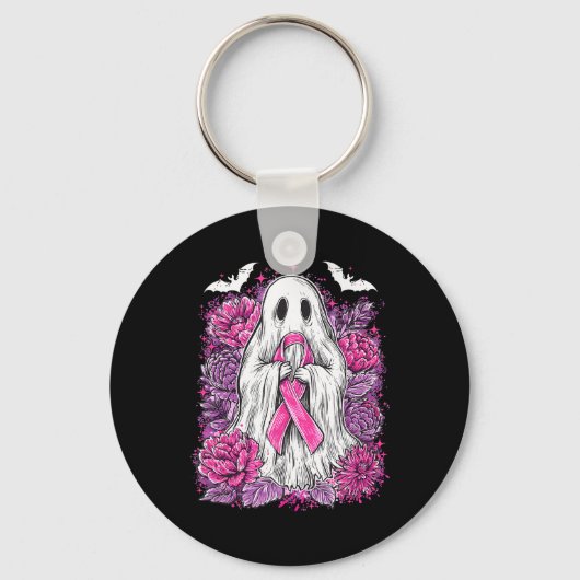 Ghost Ribbon Borstkanker Bewustzijn Halloween Flo Sleutelhanger (Voorkant)