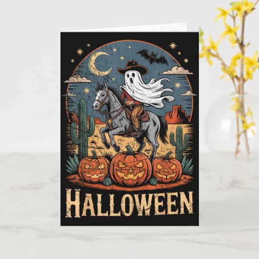 Ghost Riding Horse Halloween Season Kaart (Gele Bloem)