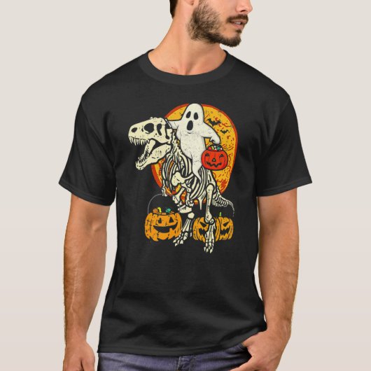 Ghost Riding Skull Dinosaur Halloween Skeleton Rex T-shirt (Voorkant)
