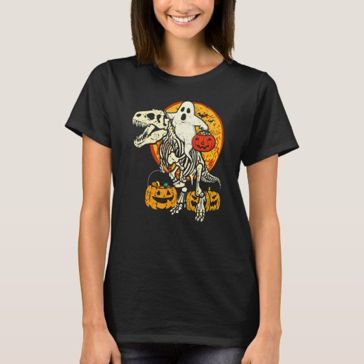 Ghost Riding Skull Dinosaur Halloween Skeleton Rex T-shirt (Voorkant)