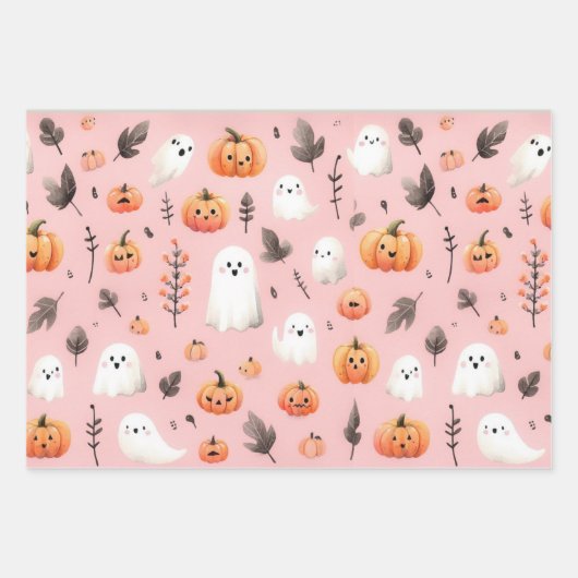 Ghost roze Helloween Wrapping Papier Bladen Inpakpapier Vel (Voorkant)
