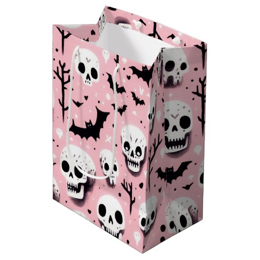 Ghost roze Helloween Wrapping Papier Bladen Medium Cadeauzakje (Voorkant Gekanteld)