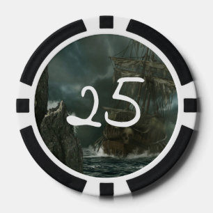 ghost ship with skull poker chips
