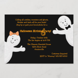 Ghost Siblings Halloween Party Invitation Kaart