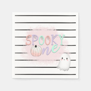 Ghost Spooky One Pastel Roze Halloween Verjaardag Servet