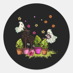 Ghost Spooky Tuinieren Plant Tuinier Halloween Ga Ronde Sticker