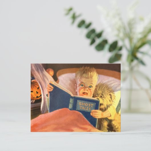 Ghost Stories Scared Boy en Dog Briefkaart (Staand voorkant)