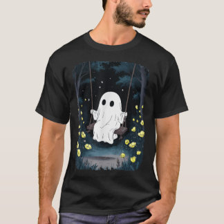 Ghost Swinging In Forest Night Halloween Bloemen T-shirt