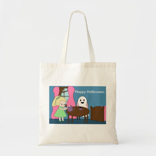 Ghost Tea Party Schattige personaliseren Tote Bag (Voorkant)