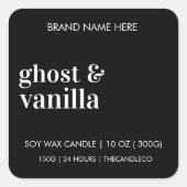 Ghost & Vanilla Candle | Aangepaste zwart-wit Vierkante Sticker (Voorkant)