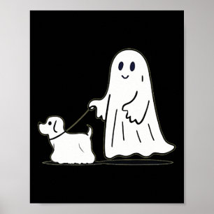 Ghost Walking Dog Ghostie Grappige Halloween Hond Poster