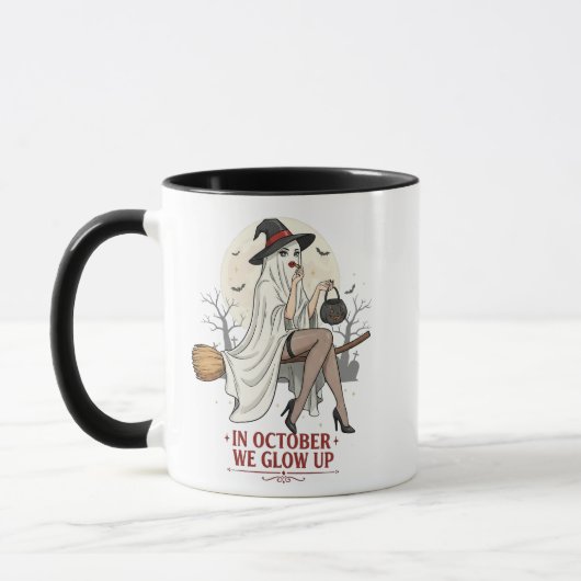 Ghost Witch Broom Ride – Halloween Mug (Gauche)