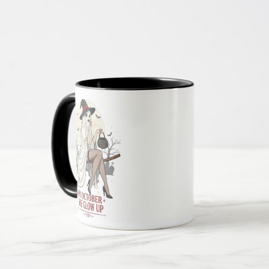 Ghost Witch Broom Ride – Halloween Mug (Devant gauche)
