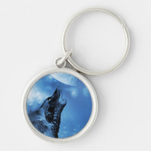 Ghost wolf die naar de maan vliegt sleutelhanger