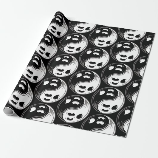 Ghost Yin Yang Black en White Cadeaupapier (Uitgerold)